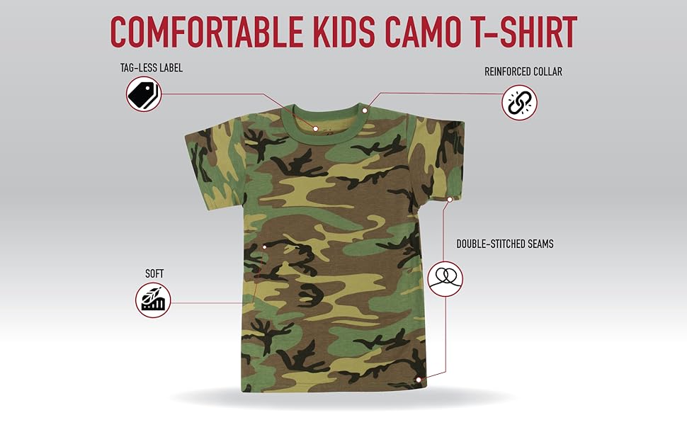 Rothco Kids Children Child Boys Gurls Camo Camouflage T-Shirt T Shirt Tee Short Sleeve Crewneck